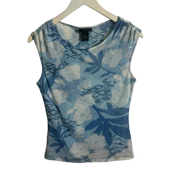 The Limited Top Women S Blue White Floral Mesh Tank 90s Y2K Preppy Going Out - Picture 1 of 6